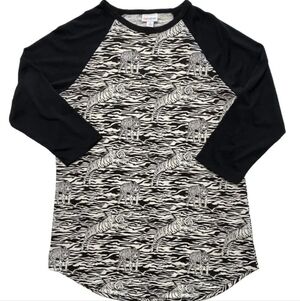 LuLaRoe Randy Black White Zebra Tiger Raglan Sleeve Top Size Women's XL